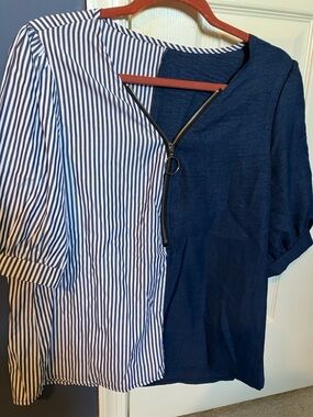 Shein Nautical Navy Half Zipper Blouse L